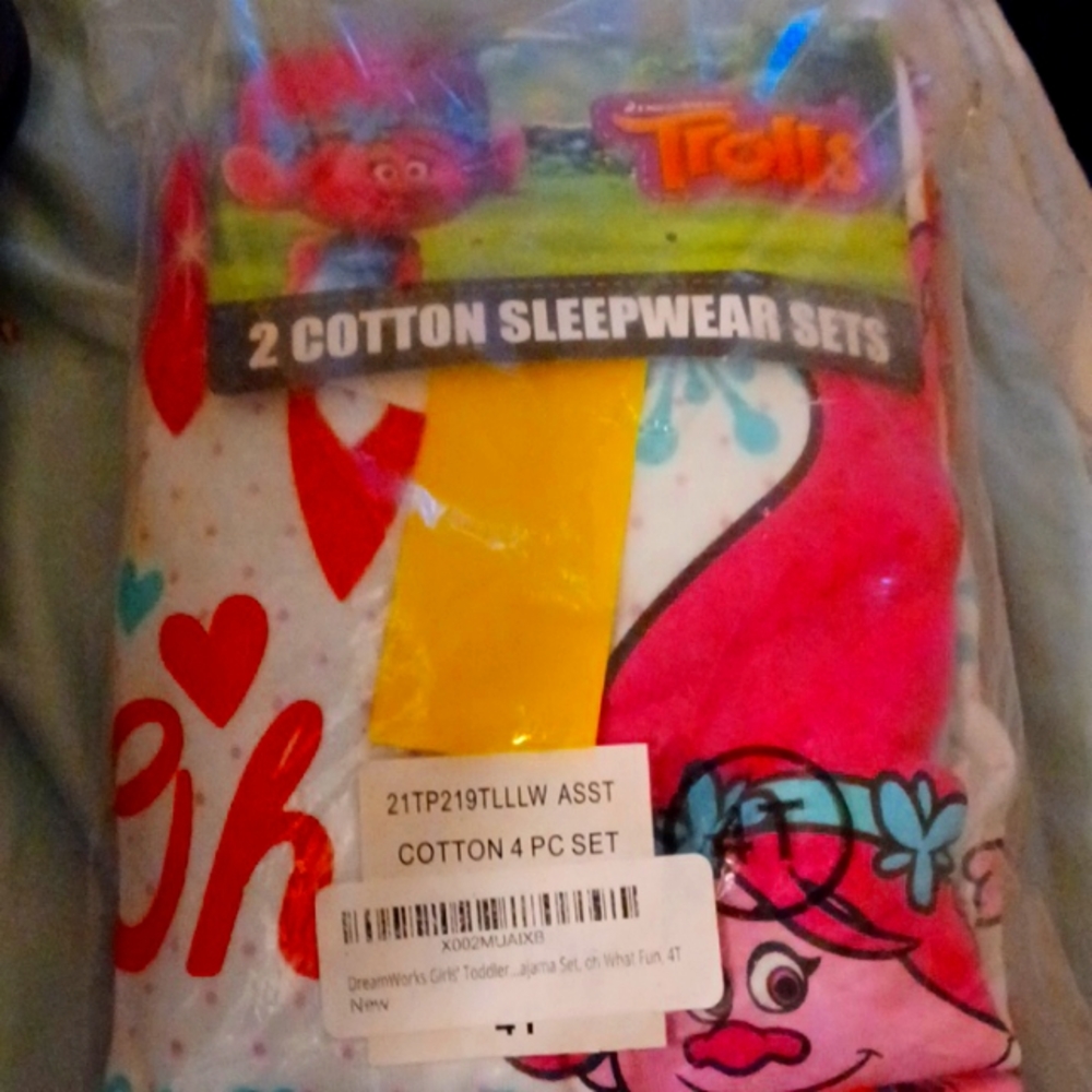 Kids pajamas 2 cotton sets trolls 4 pc set toddlergirls oh what fun! Size 4t